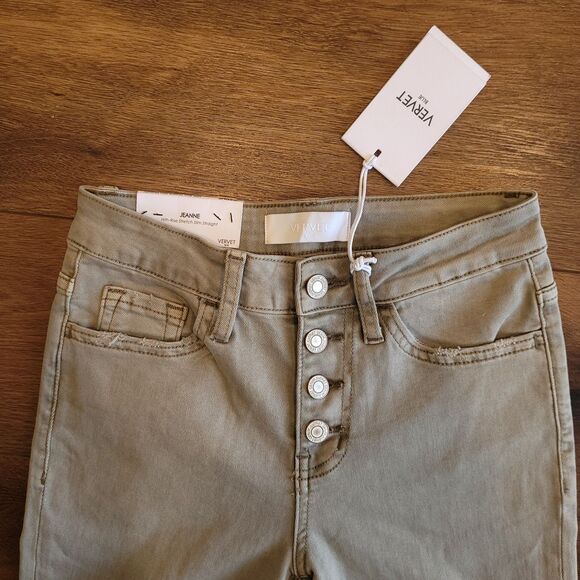 NEW Vervet Jeanne High Rise Stretch Slim Straight Jeans 24 Distressed Green - Picture 2 of 16